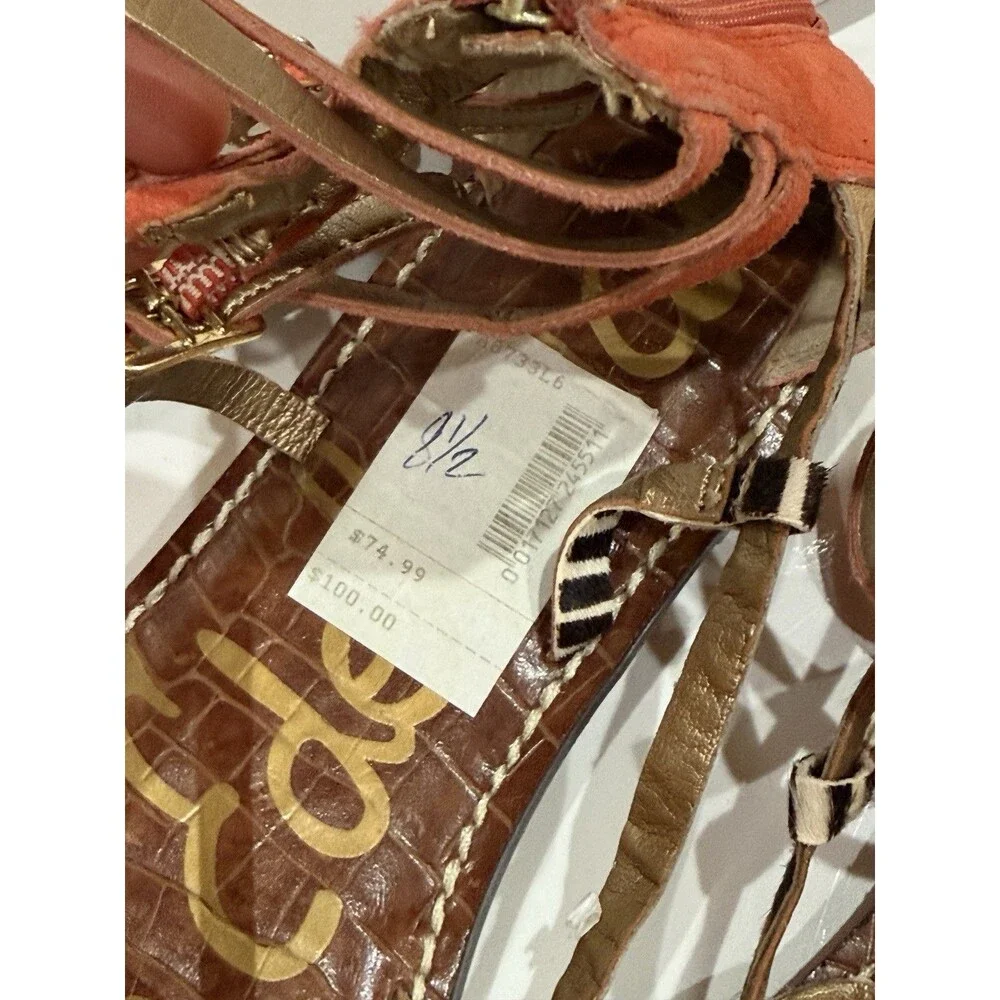 Sam Edelman Gable Women Animal Print Strappy Thong Sandals Size 8.5 M Orange EUC